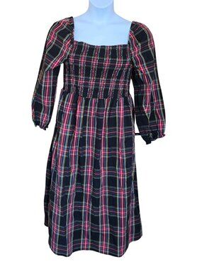 Plaid Smocked Midi Dress Long Sleeves Stylish peasant boho cottagecore